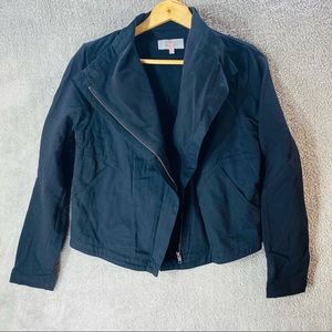 LAURIE FELT Jacket Women Size 8 Twill Military Asymmetric Zip Stretch Black QVC